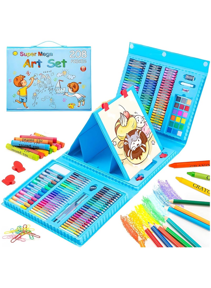 Super Mega 208 Pieces Art Supplies, Drawing Art Set for Kids Girls Boys Teens, Art Kit Bag with Tri-Fold Easel, Includes Oil Pastels, Colored Pencils, Coloring Book, Scissors - Image 1