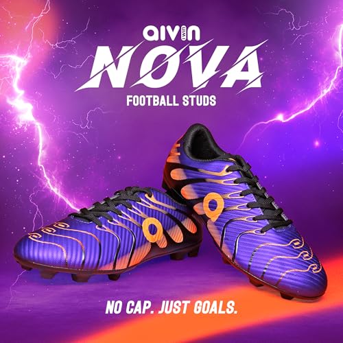AIVIN NOVA Football Shoes - Violet/Orange | Lightweight Comfort & Maximum Grip | Best for Competitive Soccer Players | Sports Cleats | Football Footwear | Football Sports Shoes (Violet/Orange, UK Footwear Size System, Adult, Men, Numeric, Medium, 8) - Image 2