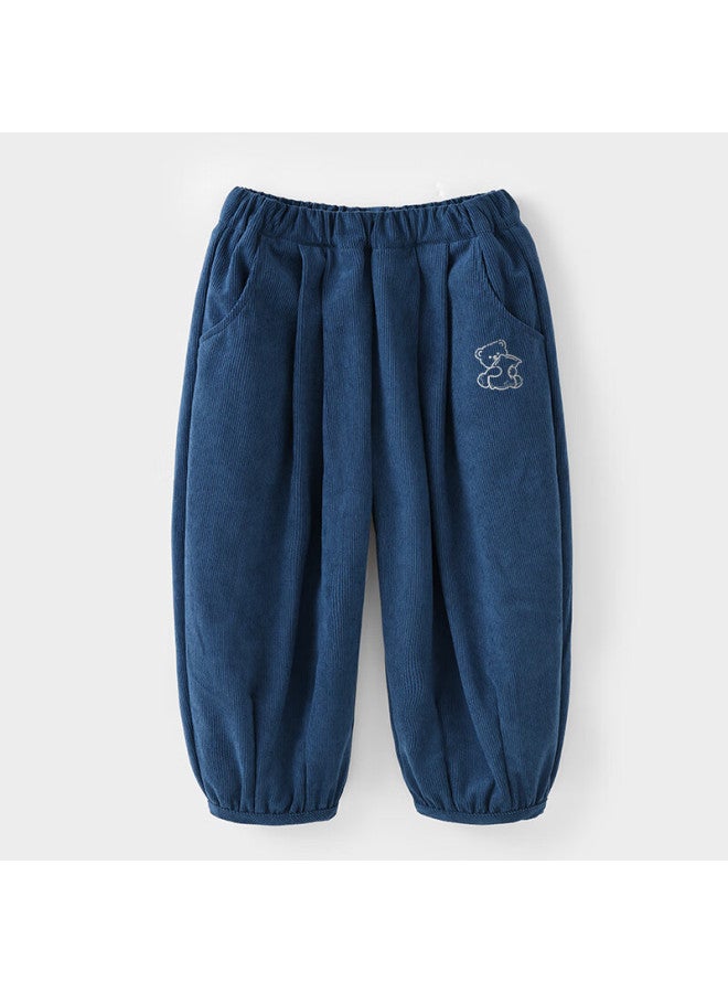 Badibadi Autumn Corduroy Toddler Kids Long Pants Casual Sports Sweatpants Blue Gray Bear Outline Size 90