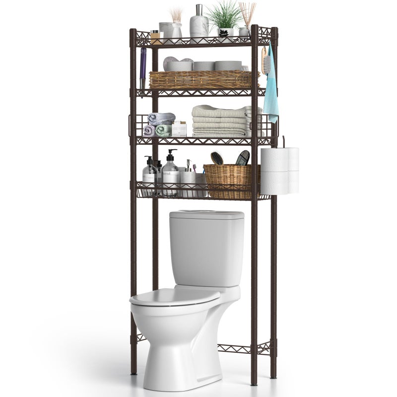 Hodonas 4Tier Over Toilet Storage Shelf Bathroom Organizer With Adjustable Freestanding Shelves Space Saver Rack Above Toilet Espresso