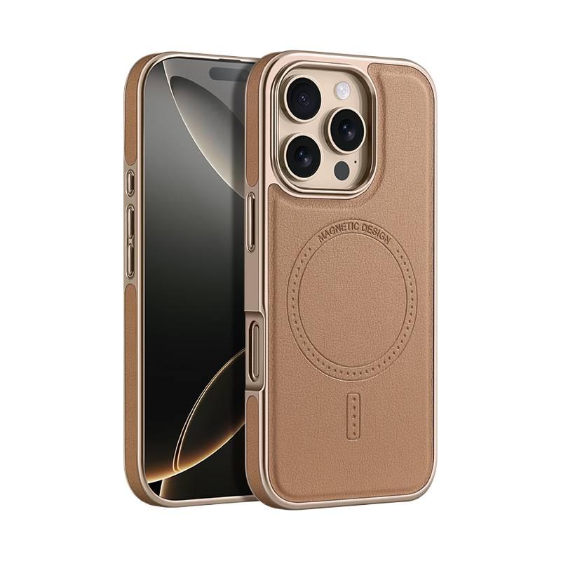 MagSafe iPhone 13 Pro Scratch Resistant Leather Protective Texture Case for iPhone 13 and Skin Feel in Desert Gold - Image 5