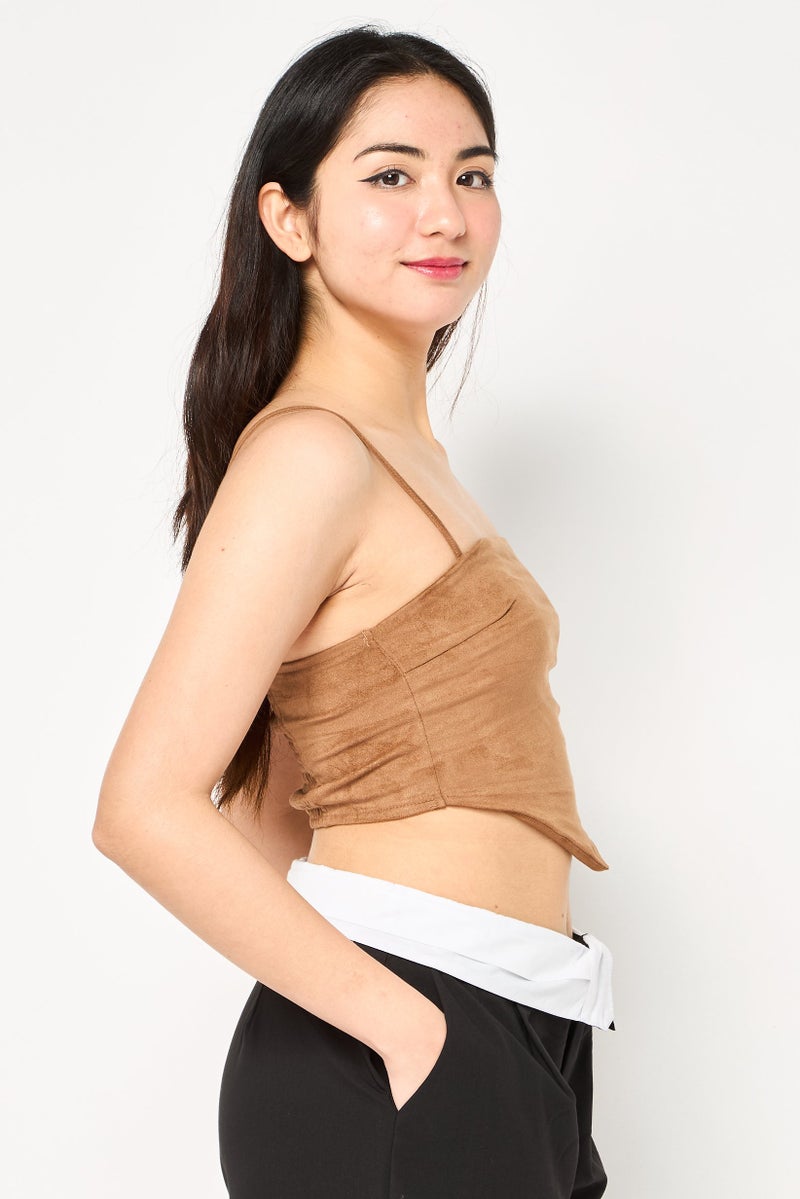 FOREVER 21 تي شيرت نسائي بلا أكمام بتصميم مربع العنق، بني - Image 3