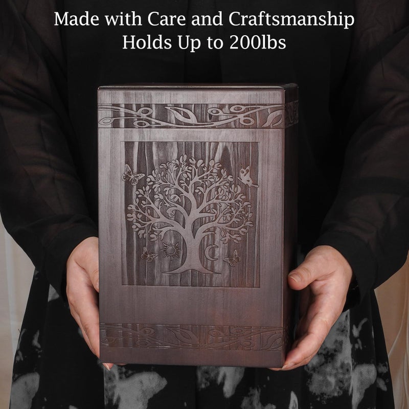 Abooxiu Cremation Urns for Human Ashes Adult Male Female, Wooden Tree of Life Medium Keepsake Urns for Ashes, Burial Funeral Memorial Decorative Urns for Men Women Pets Dog Urn- Up to 200 lbs - Image 5