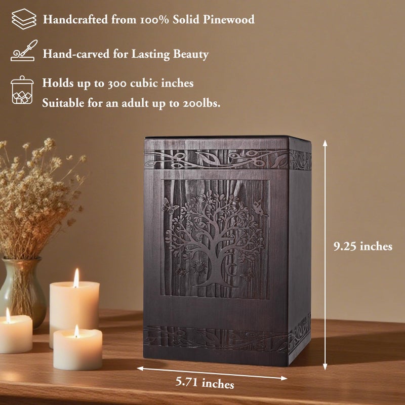 Abooxiu Cremation Urns for Human Ashes Adult Male Female, Wooden Tree of Life Medium Keepsake Urns for Ashes, Burial Funeral Memorial Decorative Urns for Men Women Pets Dog Urn- Up to 200 lbs - Image 2