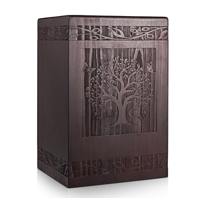 Abooxiu Cremation Urns for Human Ashes Adult Male Female, Wooden Tree of Life Medium Keepsake Urns for Ashes, Burial Funeral Memorial Decorative Urns for Men Women Pets Dog Urn- Up to 200 lbs - Image 1