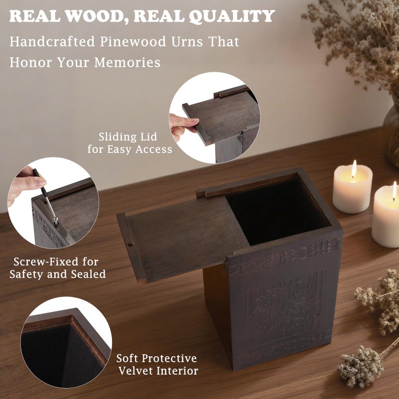 Abooxiu Cremation Urns for Human Ashes Adult Male Female, Wooden Tree of Life Medium Keepsake Urns for Ashes, Burial Funeral Memorial Decorative Urns for Men Women Pets Dog Urn- Up to 200 lbs - Image 3