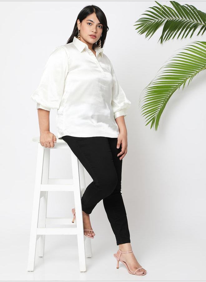 Mish Satin Bishop Sleeves Collared Shirt by Styli  - Image 1