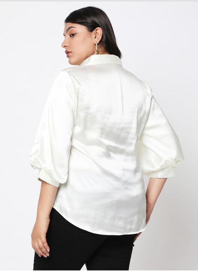 Mish Satin Bishop Sleeves Collared Shirt by Styli  - Image 5