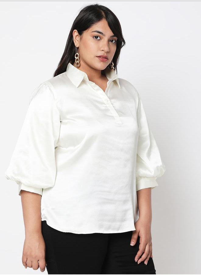 Mish Satin Bishop Sleeves Collared Shirt by Styli  - Image 3