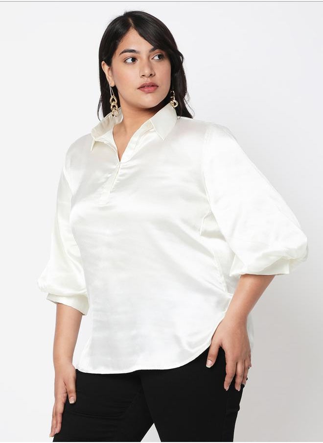 Mish Satin Bishop Sleeves Collared Shirt by Styli  - Image 4