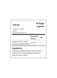 Body Builder Tongkat Ali High Potency 400 mg 30 Veggie Capsules Testosterone Production  - Image 2