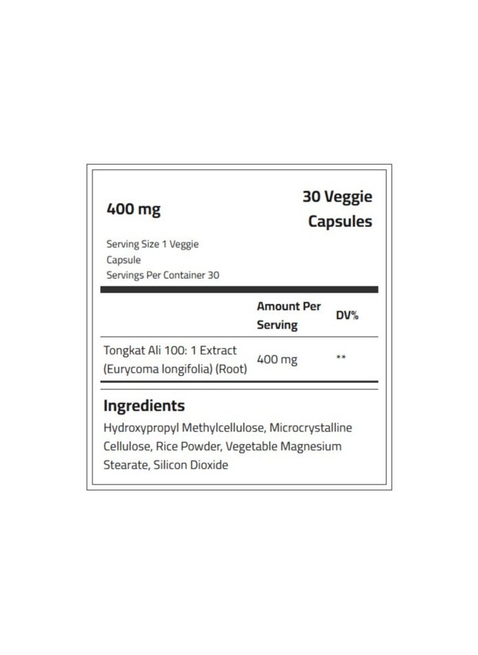 Body Builder Tongkat Ali High Potency 400 mg 30 Veggie Capsules Testosterone Production  - Image 2