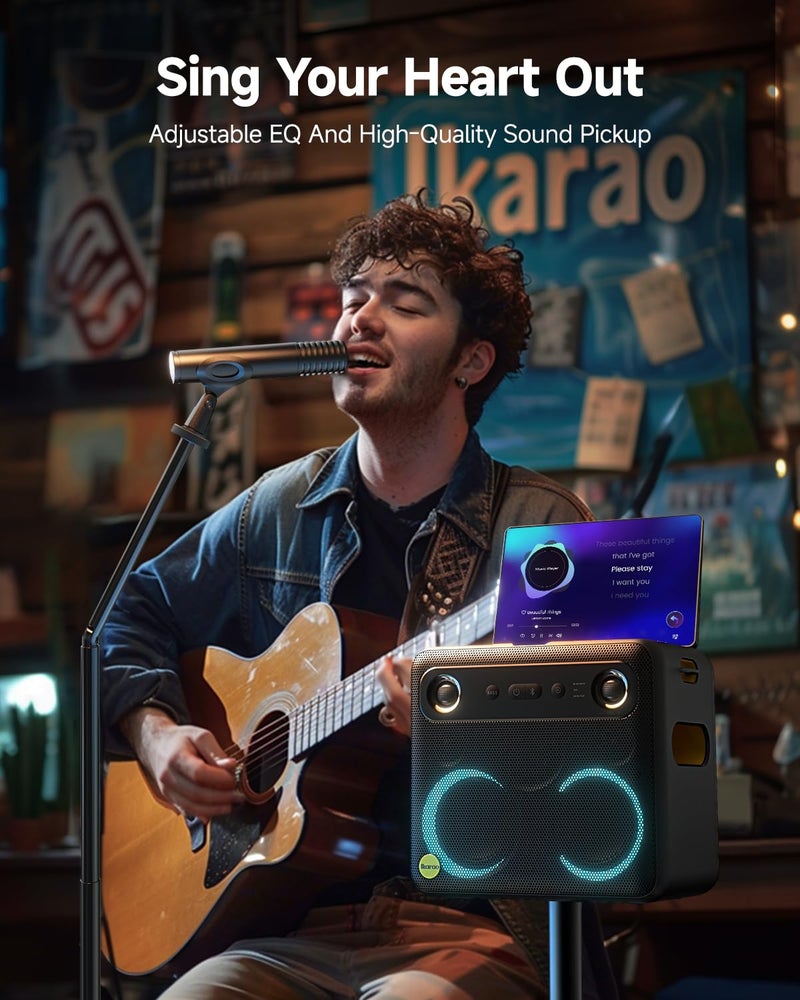 Ikarao Karaoke Machine with Microphone Stand, Portable Bluetooth Speaker for Party, Backyard, Karaoke System with 2 Wireless Microphone for Adults Kids, for Women, Men, Singing Lovers - Image 2