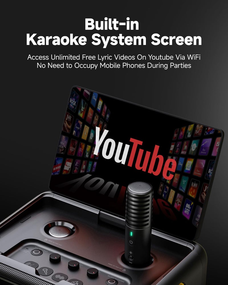 Ikarao Karaoke Machine with Microphone Stand, Portable Bluetooth Speaker for Party, Backyard, Karaoke System with 2 Wireless Microphone for Adults Kids, for Women, Men, Singing Lovers - Image 5