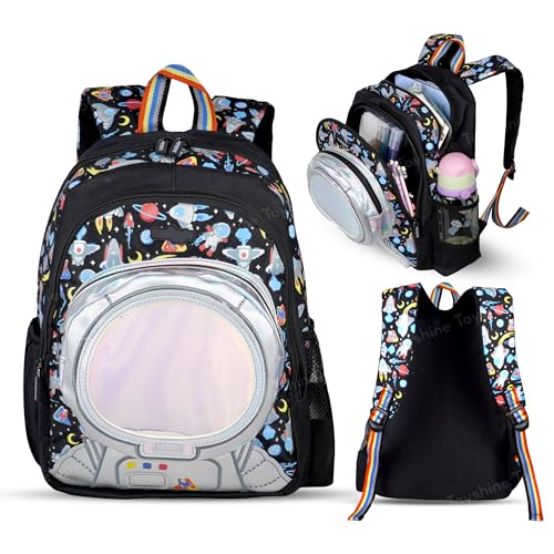 Toyshine 36cm Cute Astronaut Face Design Bagpack Preschool Nursery Bag,Small Size Lightweight Miniature Toddler Bag for Kids Girls Boys 3-8 Years, Black - Image 1