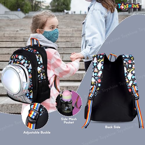 Toyshine 36cm Cute Astronaut Face Design Bagpack Preschool Nursery Bag,Small Size Lightweight Miniature Toddler Bag for Kids Girls Boys 3-8 Years, Black - Image 4