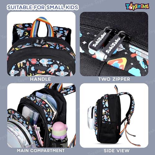 Toyshine 36cm Cute Astronaut Face Design Bagpack Preschool Nursery Bag,Small Size Lightweight Miniature Toddler Bag for Kids Girls Boys 3-8 Years, Black - Image 3