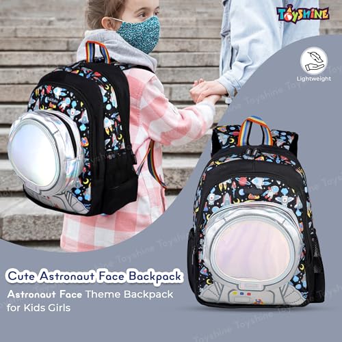 Toyshine 36cm Cute Astronaut Face Design Bagpack Preschool Nursery Bag,Small Size Lightweight Miniature Toddler Bag for Kids Girls Boys 3-8 Years, Black - Image 2