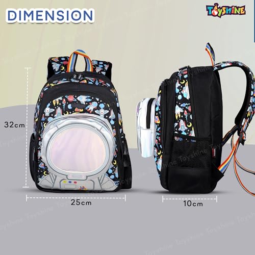 Toyshine 36cm Cute Astronaut Face Design Bagpack Preschool Nursery Bag,Small Size Lightweight Miniature Toddler Bag for Kids Girls Boys 3-8 Years, Black - Image 5
