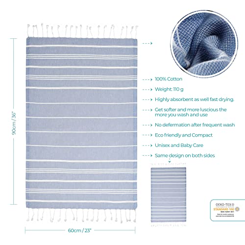 Cacala 100% Turkish Cotton Kitchen Tea Towels, Highly Absorbent Luxury Soft Quick Drying Dish Towel with Hanging Loop for Gym, Yoga, Bath, Sports, Cleaning and Kitchen (23 x 36), Grey Blue - Image 3