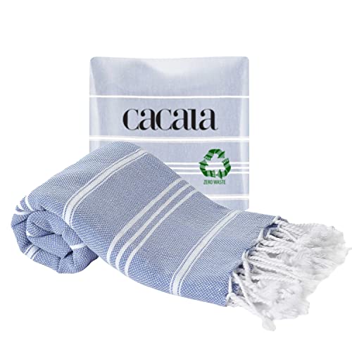 Cacala 100% Turkish Cotton Kitchen Tea Towels, Highly Absorbent Luxury Soft Quick Drying Dish Towel with Hanging Loop for Gym, Yoga, Bath, Sports, Cleaning and Kitchen (23 x 36), Grey Blue - Image 1