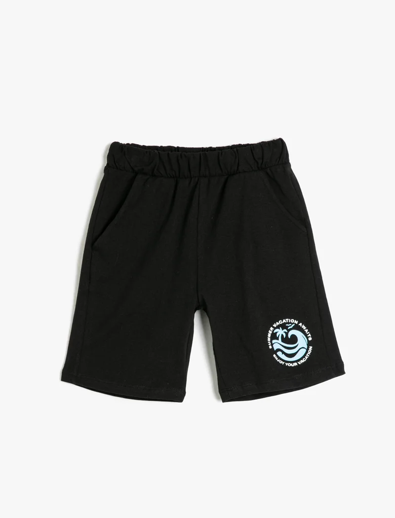 KOTON Elastic Waistband Shorts Pockets Printed Detail Cotton