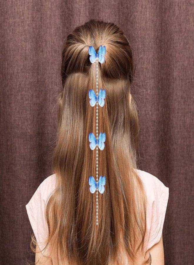 MILAPARK CRAFTS 2Pcs Butterfly Hair Extension, 16 Inches Long, Pearl Beaded Chain with Turquoise Butterflies, Clip-On for Braids and Ponytails, Random Colors - Image 3