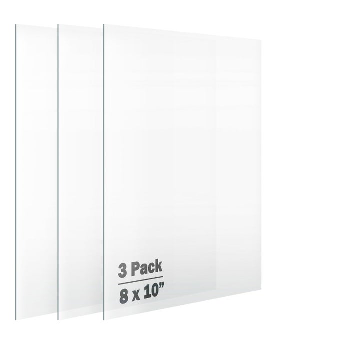 PICTURE FRAME GLASS REPLACEMENTS CRYSTAL CLEAR 8X10 3 PACK HIGH DEFINITION HEAT STRENGTHENED SEMI TEMPERED GLASS COVER SHEET