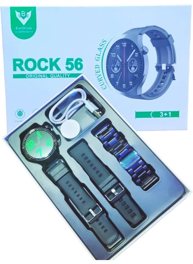 براندكود ساعة ذكية Rock56 مع 3 أحزمة قابلة للتبديل مراقبة معدل ضربات القلب والنوم وشاشة لمس كاملة منحنية وأنماط رياضية متعددة، مناسبة للرجال والنساء - Image 4