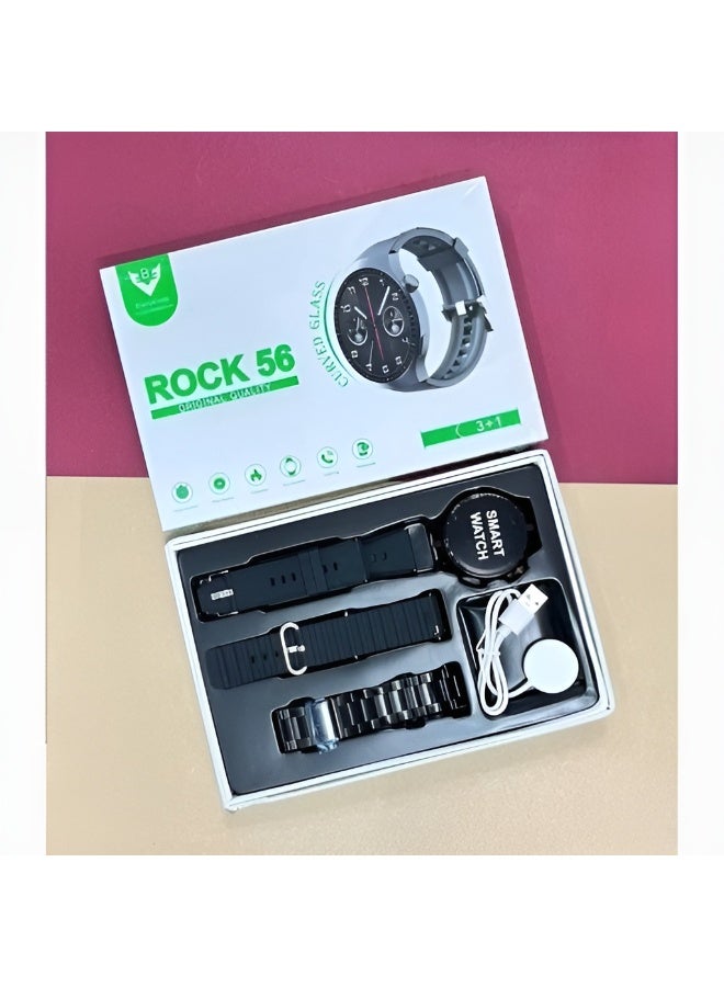 براندكود ساعة ذكية Rock56 مع 3 أحزمة قابلة للتبديل مراقبة معدل ضربات القلب والنوم وشاشة لمس كاملة منحنية وأنماط رياضية متعددة، مناسبة للرجال والنساء - Image 5