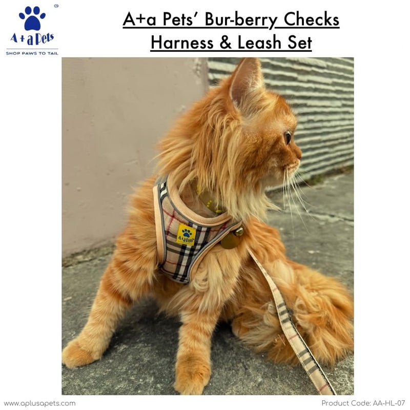 A+a Pets ' Bur-Berry Checks Dogs Harness, Leash and Collar Set for Small Dogs, Puppies and Cats (XL) - Image 4