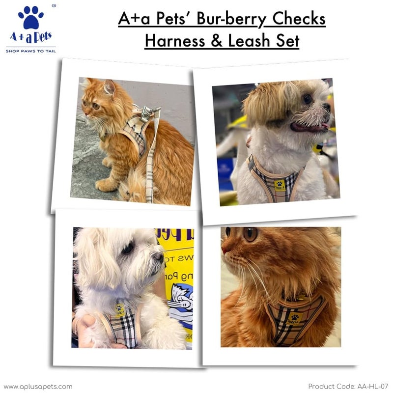 A+a Pets ' Bur-Berry Checks Dogs Harness, Leash and Collar Set for Small Dogs, Puppies and Cats (XL) - Image 2