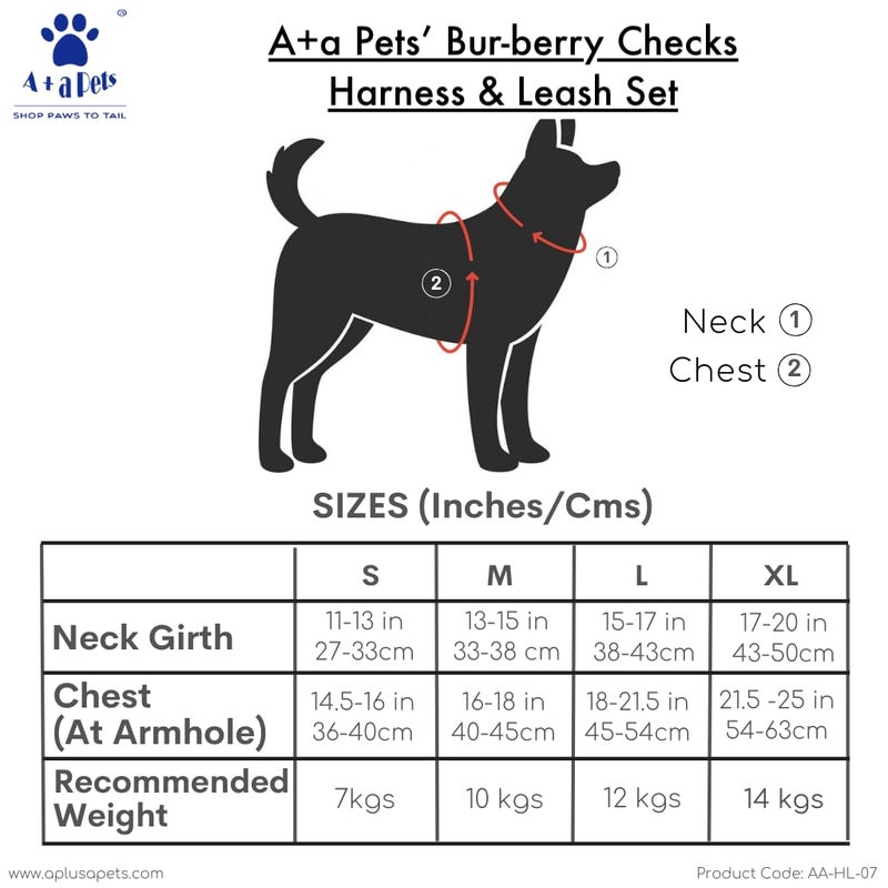 A+a Pets ' Bur-Berry Checks Dogs Harness, Leash and Collar Set for Small Dogs, Puppies and Cats (XL) - Image 3