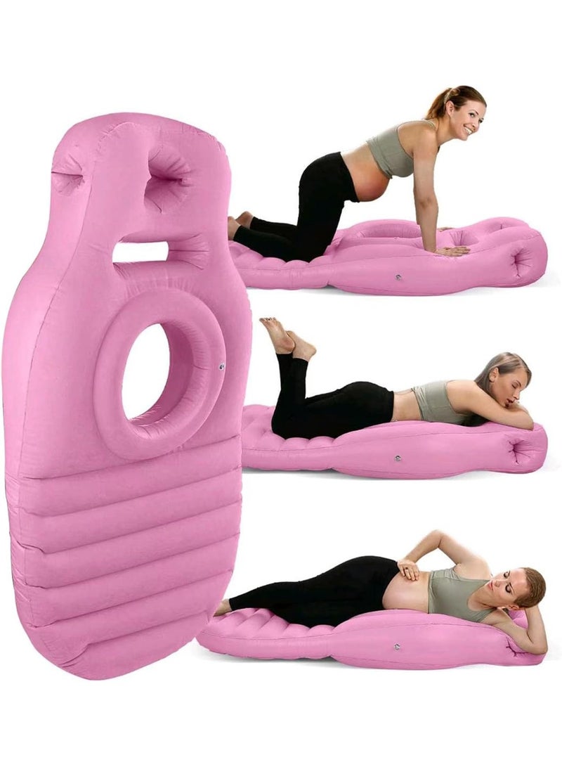 NANAO Pregnancy Mattress With an electric air pump, Inflatable Pregnancy Pillow for Stomach Sleeping, Full Body Maternity Float with Belly Hole, Relieves Back Pain & SPD, Portable Airbed for Pool, Beach, Yoga（Pink） - Image 1