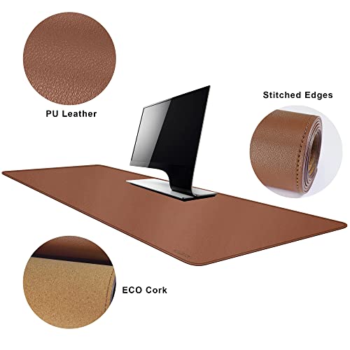MAIDERN 55" x 24" Cork & Leather Desk Pad, Large XXL Mat, Full Mouse Pad, Dual Sided Protector for Gaming Home Office (Brown) - Image 3