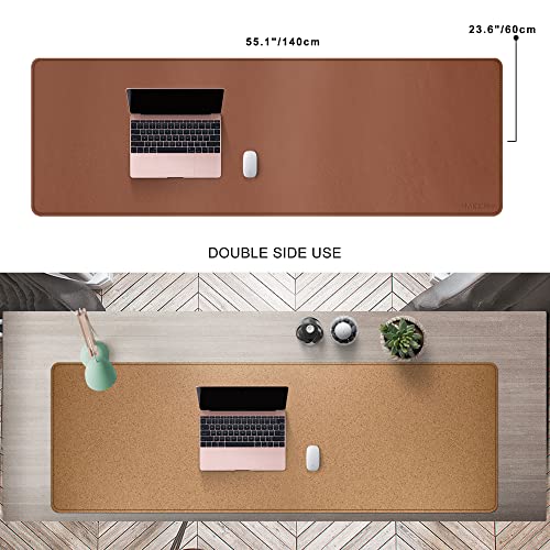 MAIDERN 55" x 24" Cork & Leather Desk Pad, Large XXL Mat, Full Mouse Pad, Dual Sided Protector for Gaming Home Office (Brown) - Image 2