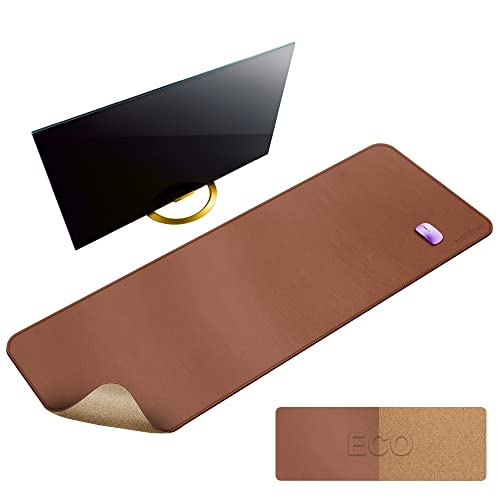 MAIDERN 55" x 24" Cork & Leather Desk Pad, Large XXL Mat, Full Mouse Pad, Dual Sided Protector for Gaming Home Office (Brown) - Image 1