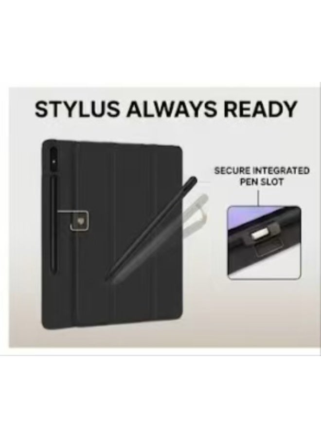 Captaintech Premium Leather Flip Cover for Samsung Galaxy Tab S10 FE+ / S10 FE Plus 2025 - Smart Stand Hard Case with Stylus Pen Holder u0026 Auto Sleep/Wake Function, Black - Image 5