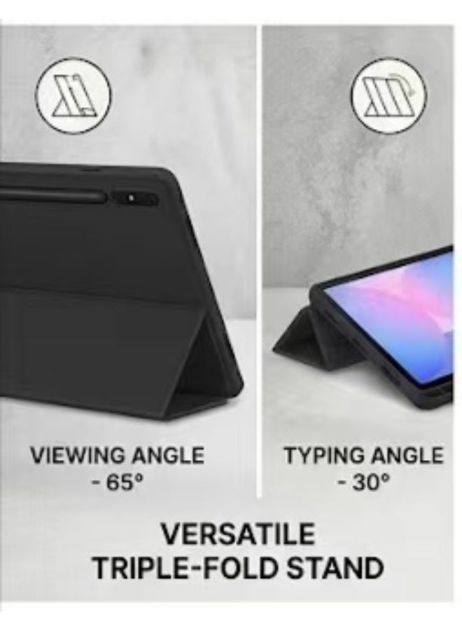Captaintech Premium Leather Flip Cover for Samsung Galaxy Tab S10 FE+ / S10 FE Plus 2025 - Smart Stand Hard Case with Stylus Pen Holder u0026 Auto Sleep/Wake Function, Black - Image 4