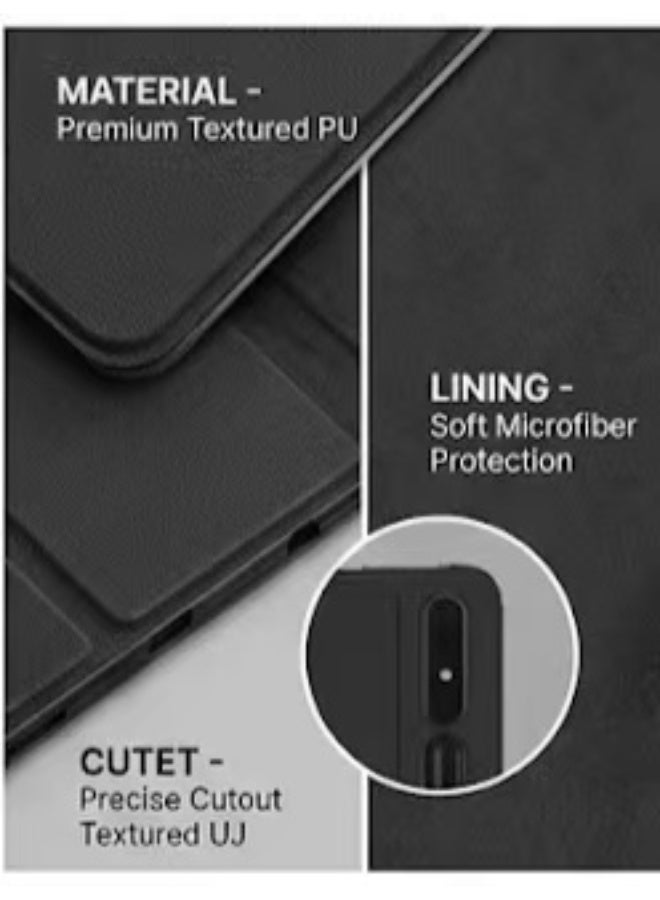 Captaintech Premium Leather Flip Cover for Samsung Galaxy Tab S10 FE+ / S10 FE Plus 2025 - Smart Stand Hard Case with Stylus Pen Holder u0026 Auto Sleep/Wake Function, Black - Image 3