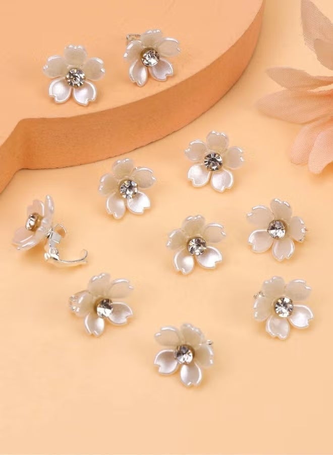 جيكومو 20-Piecs مشابك شعر زهرة ، مشابك شعر زهرة صغيرة مع مقاطع مخلب معدنية كريستالية ، مشابك شعر متلألئة غير قابلة للانزلاق إكسسوارات الشعر الجانبية للنساء والفتيات - Image 3