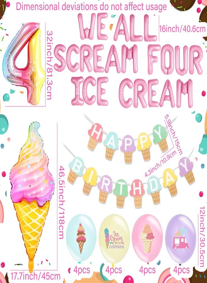 Roaring Good Time 4th Birthday Decorations for Girls Ice Cream Party Supplies Ice Cream Cupcake Toppers Banner Sweet Themed Party Decor for 4 Year Old Girl Treat Celebration - Image 2