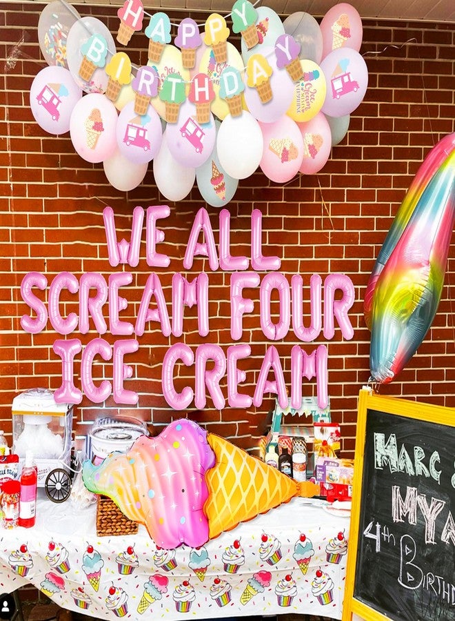 Roaring Good Time 4th Birthday Decorations for Girls Ice Cream Party Supplies Ice Cream Cupcake Toppers Banner Sweet Themed Party Decor for 4 Year Old Girl Treat Celebration - Image 5