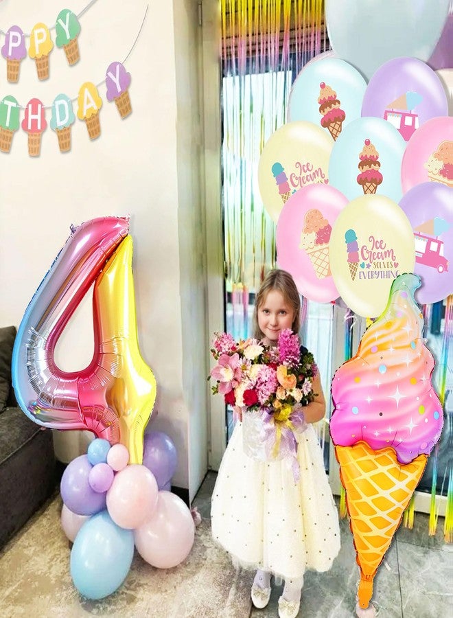 Roaring Good Time 4th Birthday Decorations for Girls Ice Cream Party Supplies Ice Cream Cupcake Toppers Banner Sweet Themed Party Decor for 4 Year Old Girl Treat Celebration - Image 4