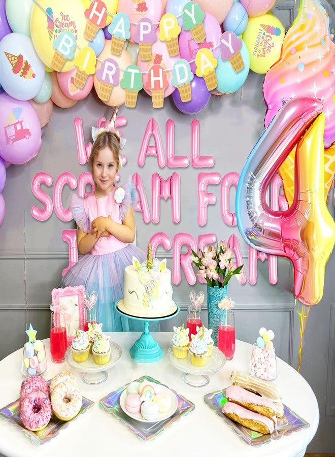 Roaring Good Time 4th Birthday Decorations for Girls Ice Cream Party Supplies Ice Cream Cupcake Toppers Banner Sweet Themed Party Decor for 4 Year Old Girl Treat Celebration - Image 3