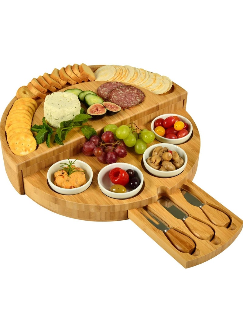 Charcuterie Board Set - Premium Foldable Bamboo Cheese Board with Integrated Storage and Utensils– Perfect Charcuterie Boards Accessories for Ramadan Eid al-Adha and Gatherings - Image 1