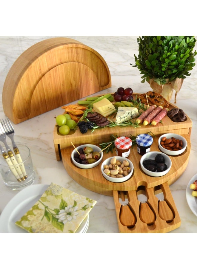 Charcuterie Board Set - Premium Foldable Bamboo Cheese Board with Integrated Storage and Utensils– Perfect Charcuterie Boards Accessories for Ramadan Eid al-Adha and Gatherings - Image 2