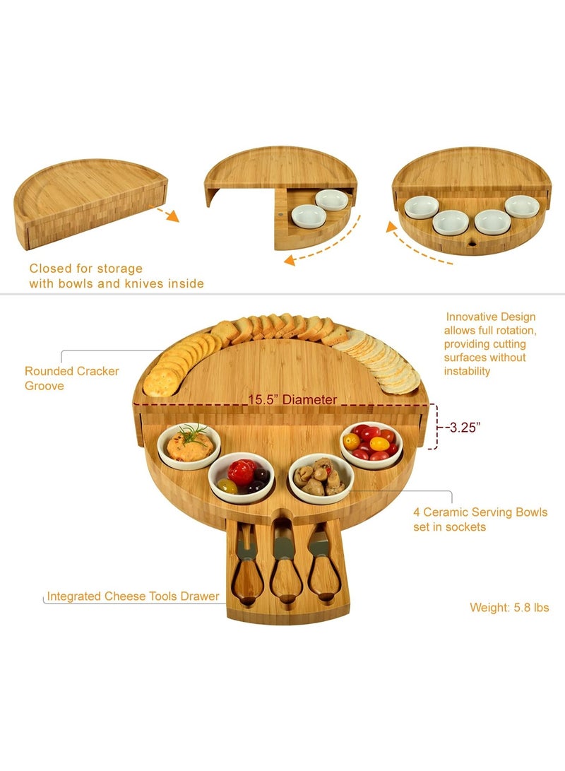 Charcuterie Board Set - Premium Foldable Bamboo Cheese Board with Integrated Storage and Utensils– Perfect Charcuterie Boards Accessories for Ramadan Eid al-Adha and Gatherings - Image 5
