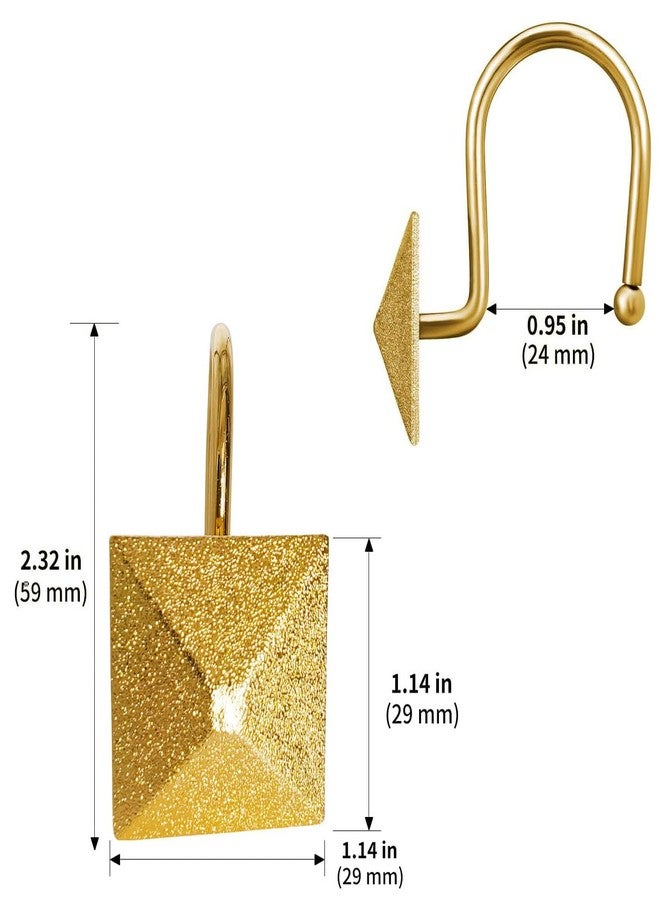 EleCharm Gorgeous Gold Shower Curtain Hooks Rings, Set of 12 Brass Decorative Shower Hanger Rings Metal Rustproof for Bathroom Curtain Rods (Square Pyramid) - Image 3