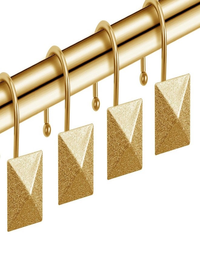 EleCharm Gorgeous Gold Shower Curtain Hooks Rings, Set of 12 Brass Decorative Shower Hanger Rings Metal Rustproof for Bathroom Curtain Rods (Square Pyramid) - Image 2